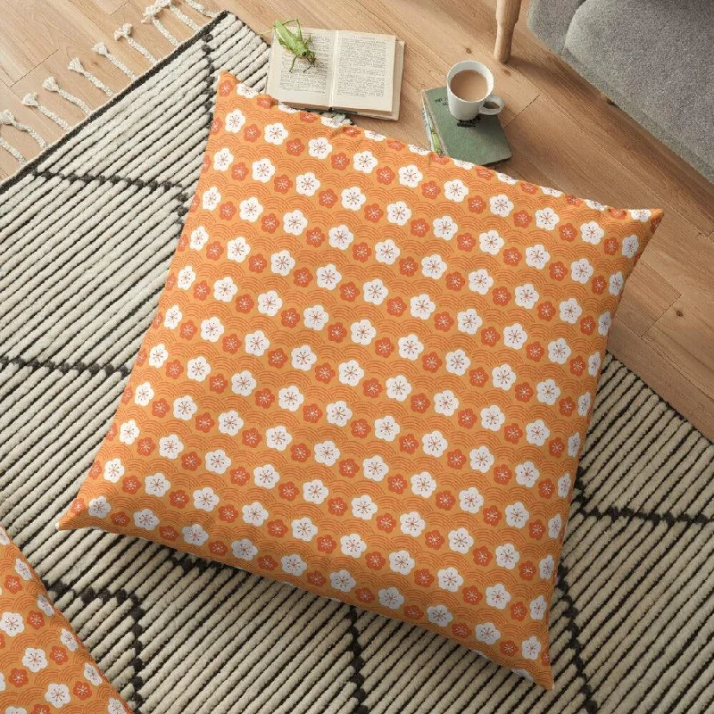 White & Orange Sakura Outdoor Pillows